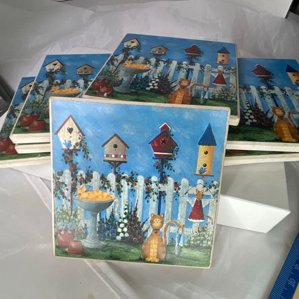 Vintage Kathy Hatch stone cork coasters lot of 8